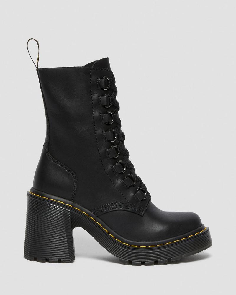 Black Women's Dr Martens Chesney Leather Flared Heel Heeled Boots | CA 138TCE